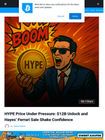 HYPE Price Under Pressure: $12B Unlock and Hayes’ Ferrari Sale Shake Confidence | Bitcoinist.com