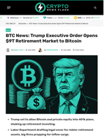 BTC News: Trump Executive Order Opens $9T Retirement Market to Bitcoin - Crypto News Flash