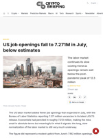 US job openings fall to 7.271M in July, below estimates