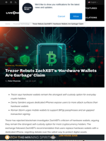 Trezor Rebuts ZachXBT Hardware Wallet Claims.