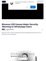 Binance CEO Issues Major Security Warning to WhatsApp Users - U.Today