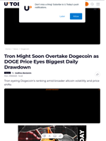 Tron Might Soon Overtake Dogecoin as DOGE Price Eyes Biggest Daily Drawdown - U.Today