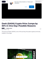 Dash (DASH) Crypto Price Jumps by 50% in One Day: Possible Reasons - U.Today