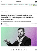Trump Brothers' American Bitcoin Boosts BTC Holdings to $415 Million–Stock Seesaws - Decrypt