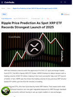 Ripple Price Prediction As Spot XRP ETF Records Strongest Launch of 2025