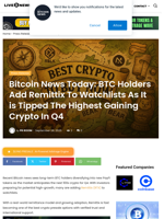 Bitcoin News Today: BTC Holders Add Remittix To Watchlists As It is Tipped The Highest Gaining Crypto In Q4 | Live Bitcoin News