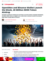 OpenEden and Binance Wallet Launch Six-Week, 20 Million EDEN Token Airdrop - Coinspeaker