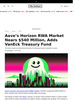 Aave’s Horizon RWA Market Nears $540 Million, Adds VanEck Treasury Fund - 