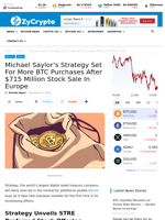 Michael Saylor’s Strategy Set For More BTC Purchases After $715 Million Stock Sale In Europe ⋆ ZyCrypto
