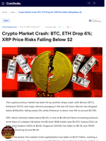 Crypto Market Crash: BTC, ETH Drop 6%; XRP Price Risks Falling Below $2