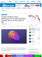 Crypto Analyst Says Ethereum On Cusp Of Violent Upside Move To $13,000 In Q4 ⋆ ZyCrypto