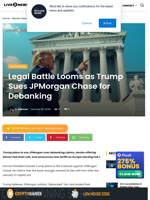 Crypto News: Trump Sues JPMorgan, Denies Dimon Fed Role