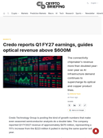 Credo reports Q1 FY27 earnings, guides optical revenue above $600M