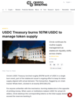 USDC Treasury burns 107M USDC to manage token supply