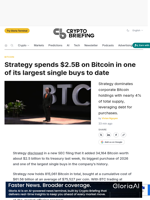 Strategy spends $2.5B on Bitcoin in one of its largest single buys to date