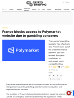 France blocks access to Polymarket website due to gambling concerns
