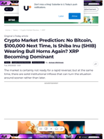 Crypto Market Prediction: No Bitcoin, $100,000 Next Time, Is Shiba Inu (SHIB) Wearing Bull Horns Again? XRP Becoming Dominant - U.Today