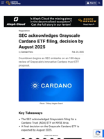 SEC acknowledges Grayscale Cardano ETF filing, decision by August 2025