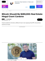 Bitcoin Should Be $280,000: Real Estate Mogul Grant Cardone - U.Today