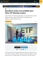 Spot Ether ETFs See Record $465M Daily Outflow