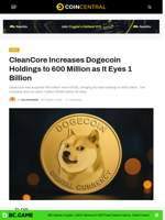 CleanCore Increases Dogecoin Holdings to 600 Million