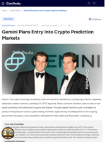 Gemini Plans Entry Into Crypto Prediction Markets
