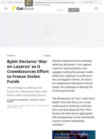 Bybit Declares ‘War on Lazarus’ as it Crowdsources Effort to Freeze Stolen Funds