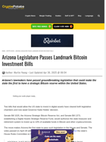 Arizona Legislature Passes Landmark Bitcoin Investment Bills