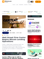 Wall Street Firm Cantor Begins Bitcoin Lending Operations  – Crypto News Bitcoin News