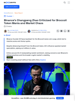 CZ Slammed After Broccoli Tokens Crash