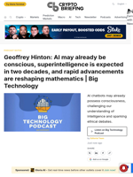 Geoffrey Hinton: AI may already be conscious, superintelligence is expected in two decades, and rapid advancements are reshaping mathematics | Big Technology