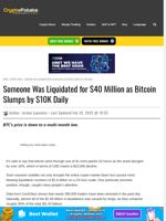 Someone Was Liquidated for $40 Million as Bitcoin Slumps by $10K Daily