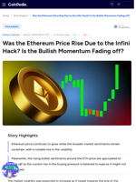 Is the Ethereum Price Rise Due to the Infini Hack? Will the Bullish Momentum Fade Soon?
