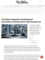 Cashlink integrates institutional securities infrastructure with Avalanche