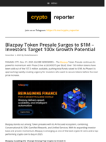Blazpay Token Presale Surges to $1M – Investors Target 100x Growth Potential