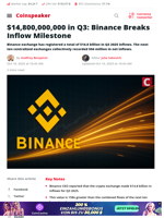 $14,800,000,000 in Q3: Binance Breaks Inflow Milestone - Coinspeaker