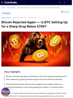 Bitcoin Price Rejected Again — Is BTC Setting Up for a Sharp Drop Below $70K?