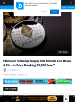 Ethereum Exchange Supply Hits Historic Low Below 4.9% — Is Price Breaking $3,000 Soon? | Bitcoinist.com