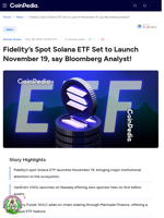 Fidelity’s Spot Solana ETF Set to Launch November 19, say Bloomberg Analyst!