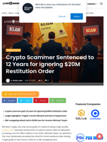 Crypto Scammer Sentenced to 12 Years for Ignoring $20M Restitution Order | Live Bitcoin News