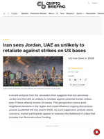 Iran sees Jordan, UAE as unlikely to retaliate against strikes on US bases