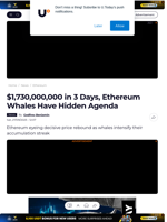 $1,730,000,000 in 3 Days, Ethereum Whales Have Hidden Agenda - U.Today