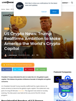US Crypto News: Trump Reaffirms Ambition to Make America the World’s Crypto Capital | Live Bitcoin News
