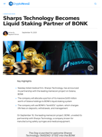 Sharps Tech Partners with BONK on $450M Solana Stake