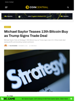 Michael Saylor Teases 13th Bitcoin Buy as Trump Signs Trade Deal