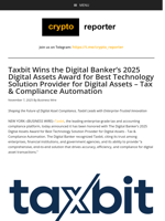 Taxbit Wins the Digital Banker’s 2025 Digital Assets Award for Best Technology Solution Provider for Digital Assets - Tax & Compliance Automation