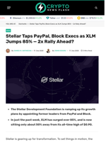 Stellar Taps PayPal, Block Execs as XLM Jumps 85% — 2x Rally Ahead? - Crypto News Flash