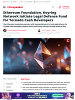 Ethereum Foundation, Keyring Network Initiate Legal Defense Fund for Tornado Cash Developers - Coinspeaker