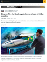 Binance Files for Brazil Crypto License Ahead of Deadline