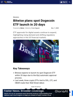 Bitwise plans spot Dogecoin ETF launch in 20 days